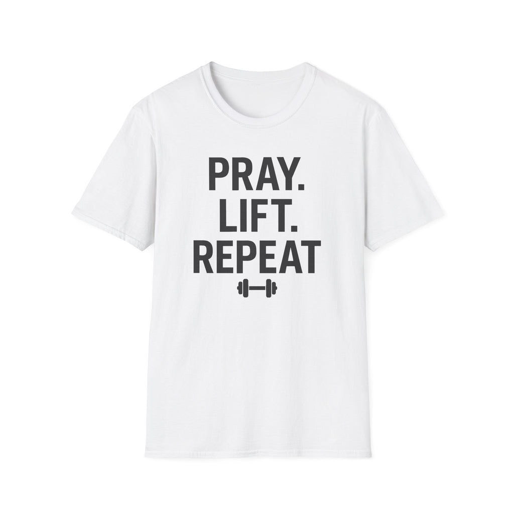 Pray. Lift. Repeat. – Faith and Focus Gym Tshirt