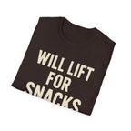 Will Lift for Snacks – Distressed Gym Humor Tshirt