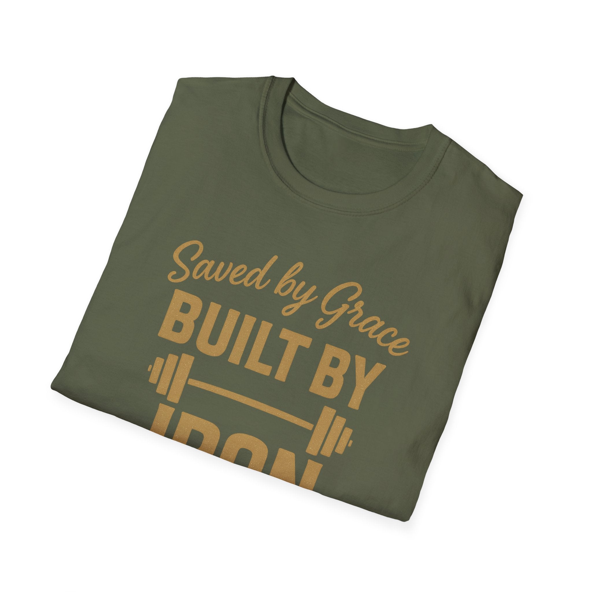 Saved by Grace, Built by Iron – Faith Meets Strength Tshirt