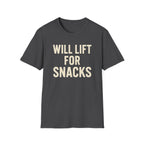 Will Lift for Snacks – Distressed Gym Humor Tshirt