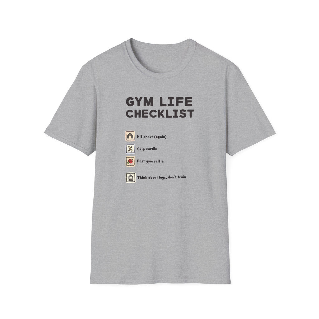 Gym Life Checklist – Satirical Edition T-Shirt