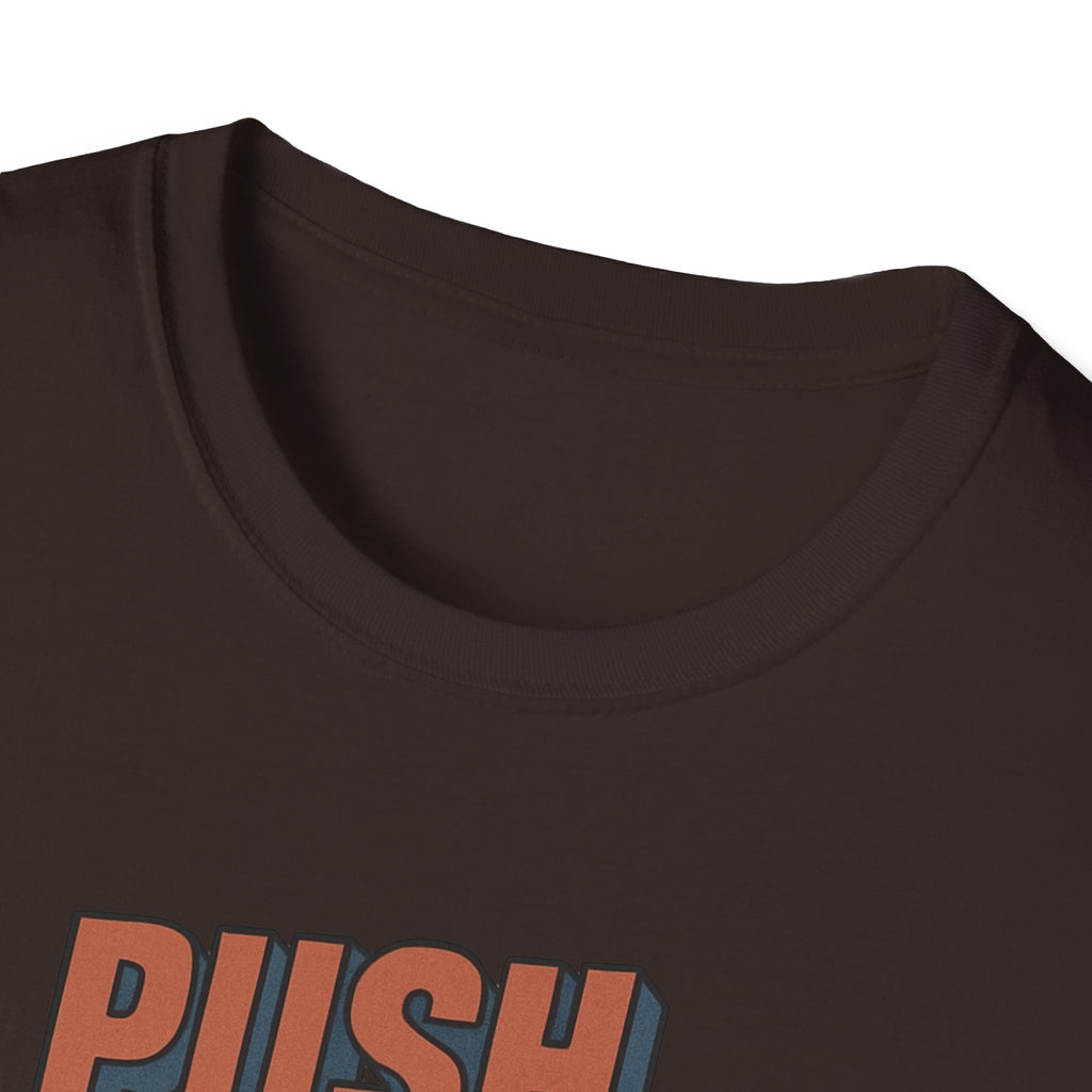 Push Limits. Pull Greatness. — Vertical Retro Stack Edition T-Shirt
