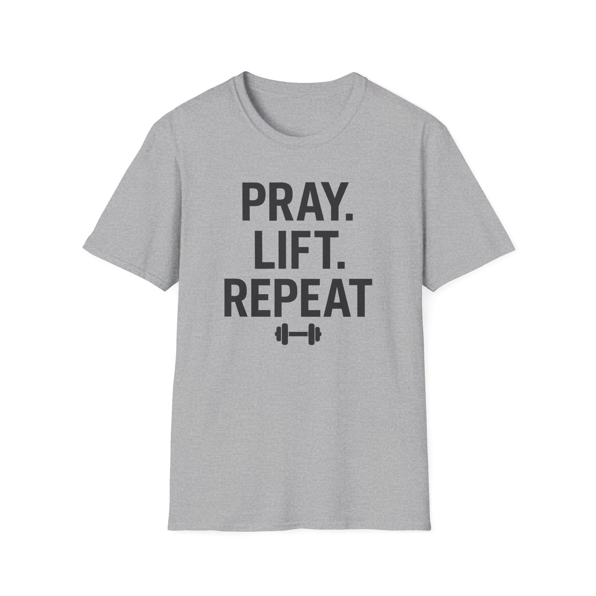 Pray. Lift. Repeat. – Faith and Focus Gym Tshirt