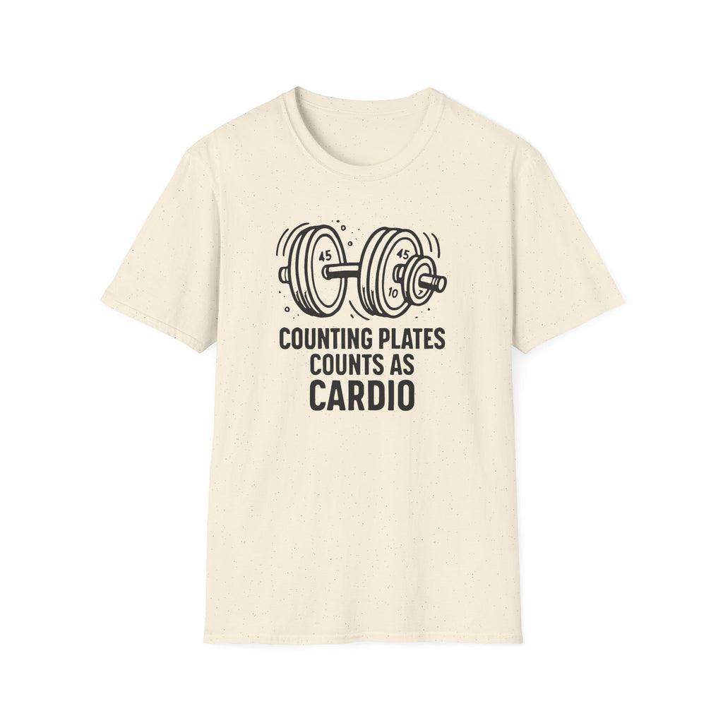 Counting Plates Counts as Cardio – Barbell Humor T-Shirt