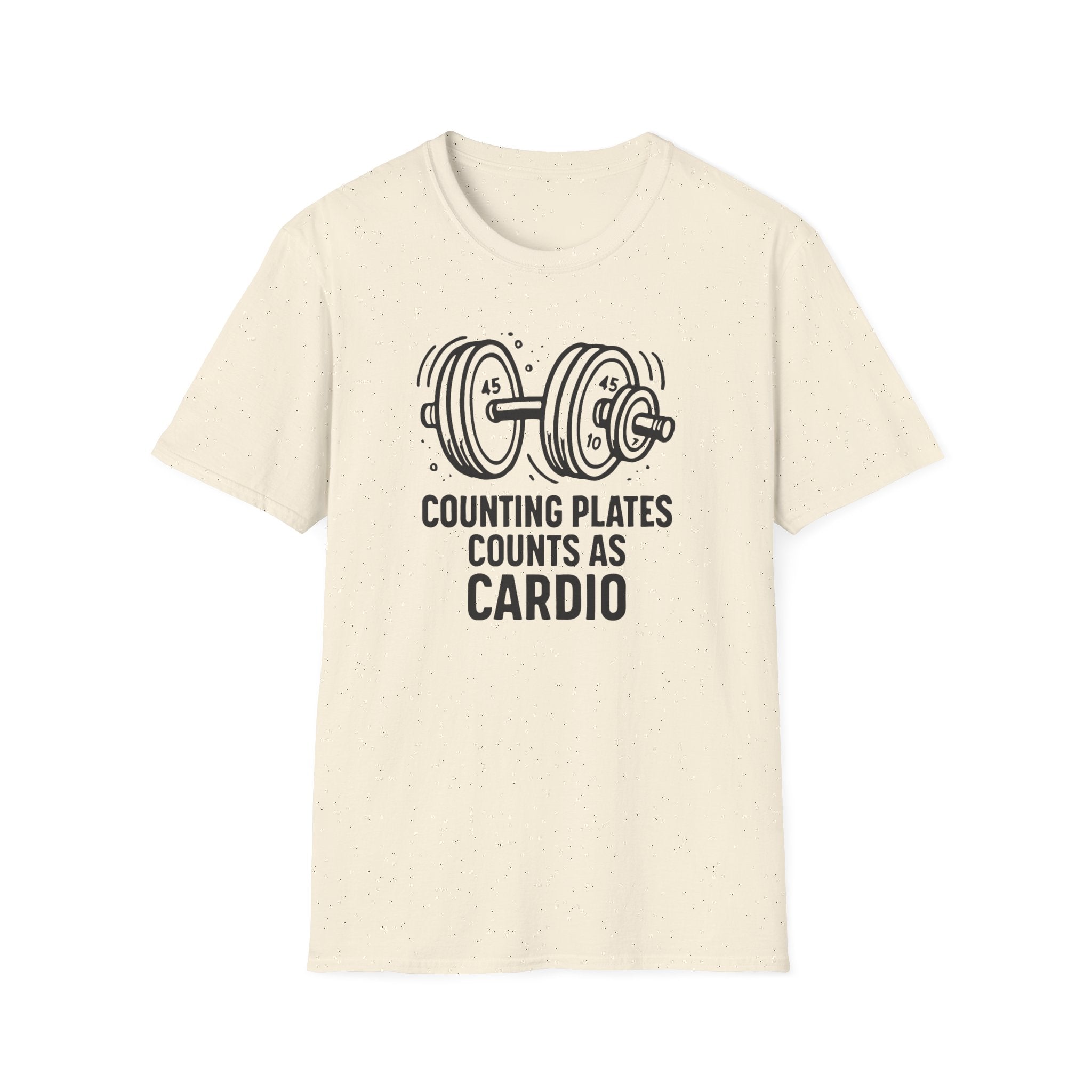 Counting Plates Counts as Cardio – Barbell Humor T-Shirt