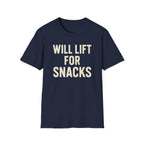Will Lift for Snacks – Distressed Gym Humor Tshirt