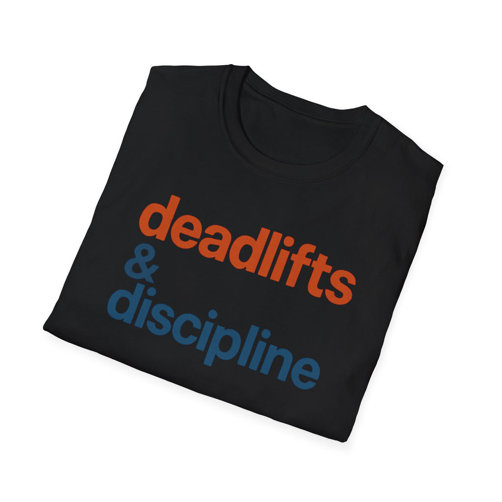 Deadlifts & Discipline – Bold Gym Typography T-Shirt