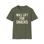 Will Lift for Snacks – Distressed Gym Humor Tshirt