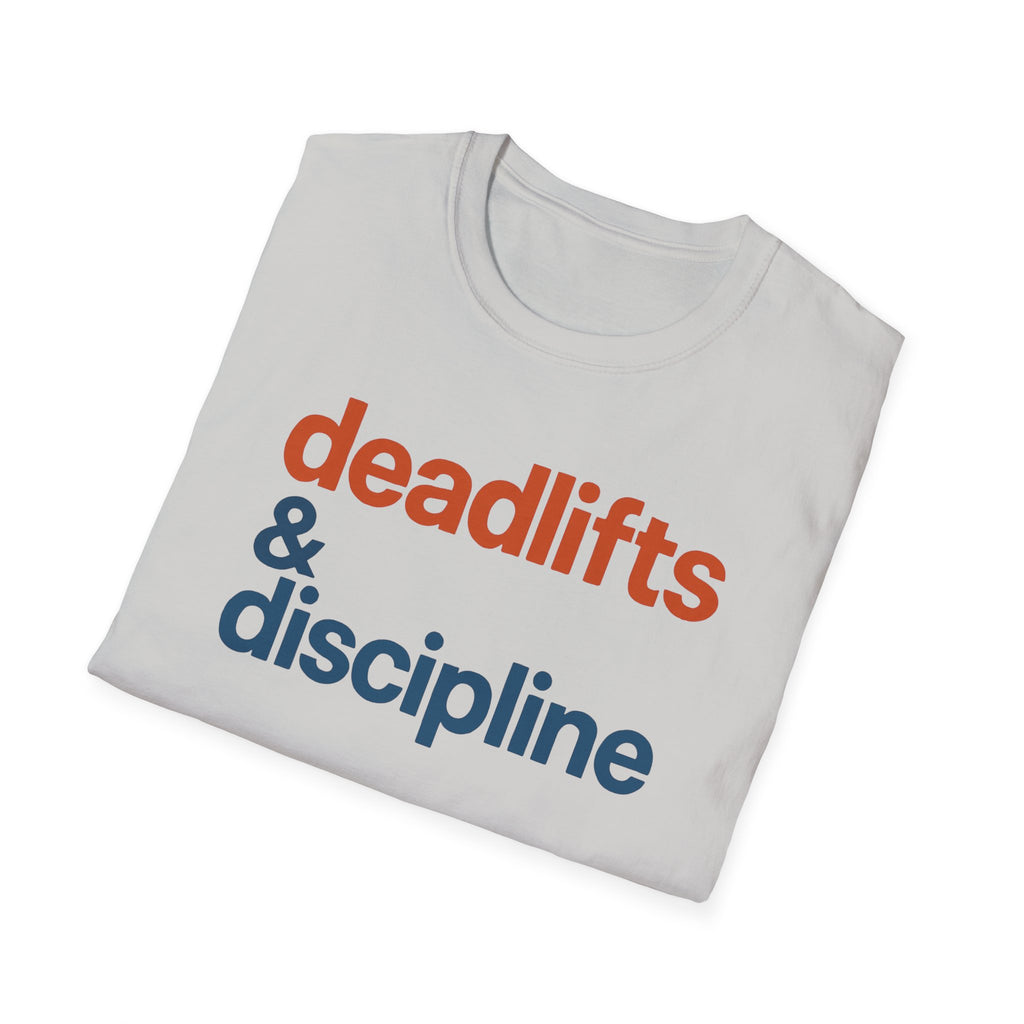 Deadlifts & Discipline – Bold Gym Typography T-Shirt