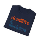Deadlifts & Discipline – Bold Gym Typography T-Shirt