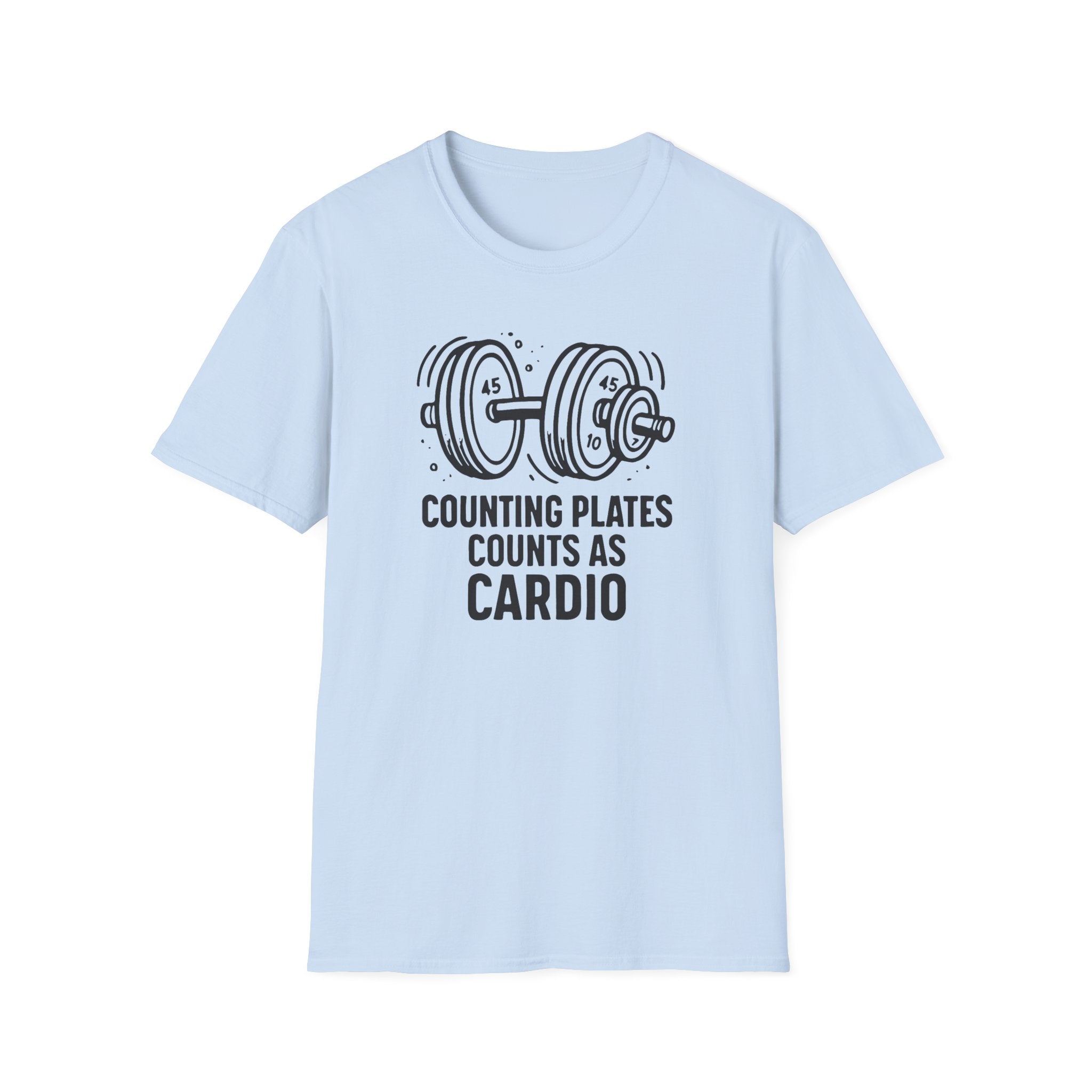 Counting Plates Counts as Cardio – Barbell Humor T-Shirt