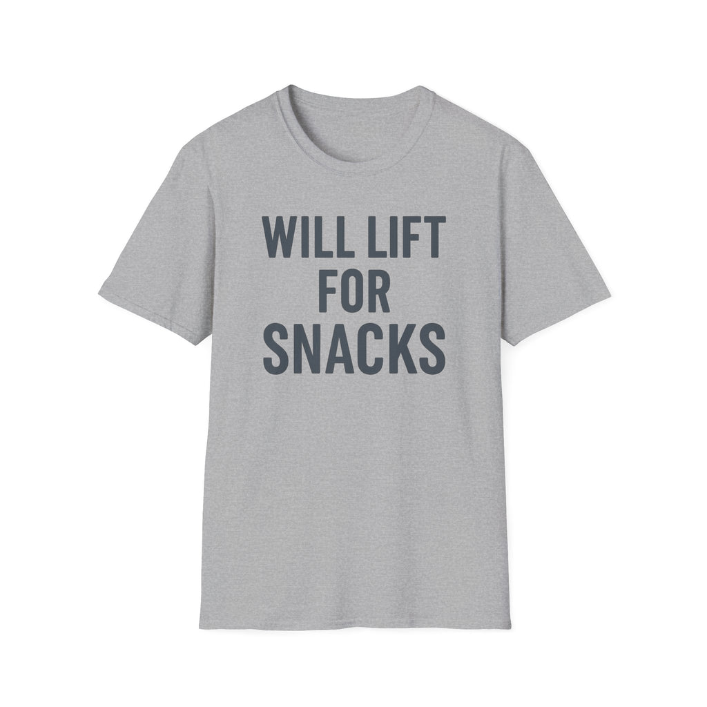 Will Lift for Snacks – Distressed Gym Humor Tshirt