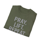 Pray. Lift. Repeat. – Faith and Focus Gym Tshirt
