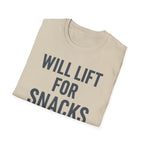 Will Lift for Snacks – Distressed Gym Humor Tshirt