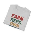 Earn Reps, Own Results – Bold Vintage Typography T-Shirt