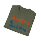 Deadlifts & Discipline – Bold Gym Typography T-Shirt