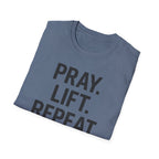 Pray. Lift. Repeat. – Faith and Focus Gym Tshirt