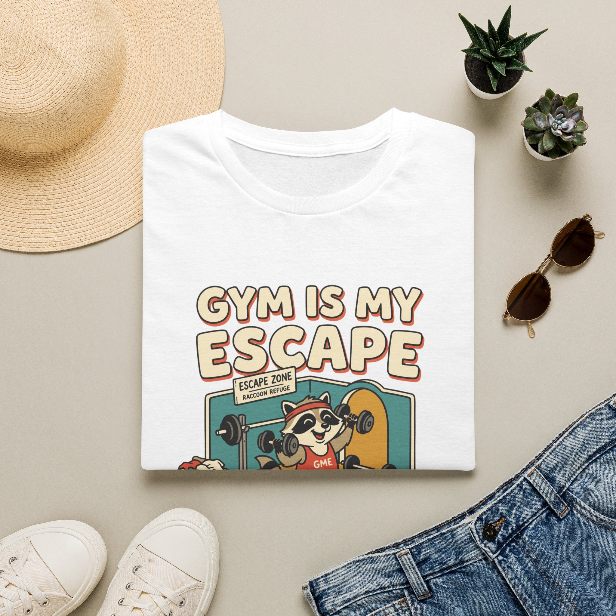 Gym is my escape - Racoon humorous T-Shirt