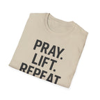 Pray. Lift. Repeat. – Faith and Focus Gym Tshirt