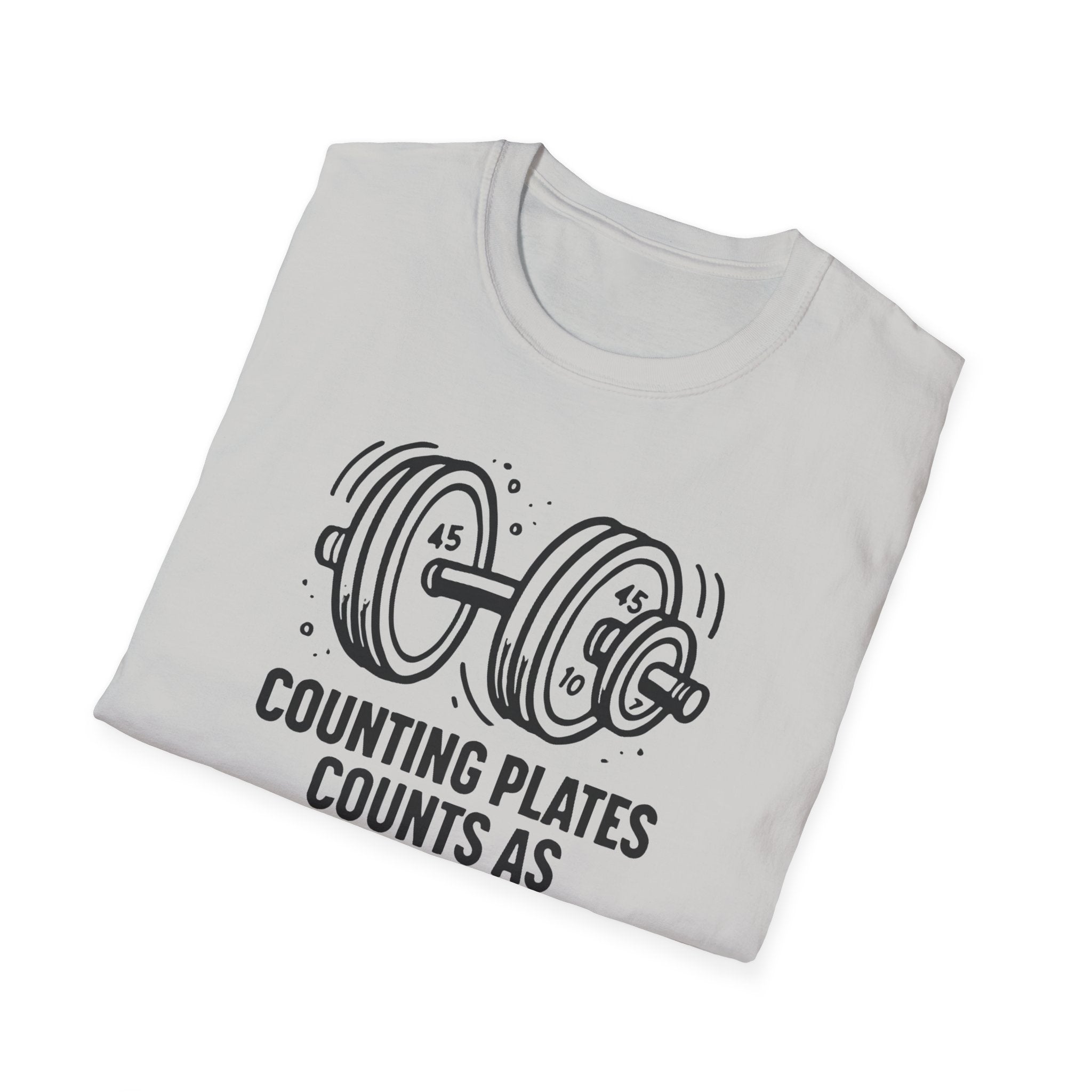Counting Plates Counts as Cardio – Barbell Humor T-Shirt