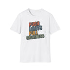 Push Limits. Pull Greatness. — Vertical Retro Stack Edition T-Shirt