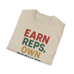 Earn Reps, Own Results – Bold Vintage Typography T-Shirt