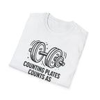 Counting Plates Counts as Cardio – Barbell Humor T-Shirt