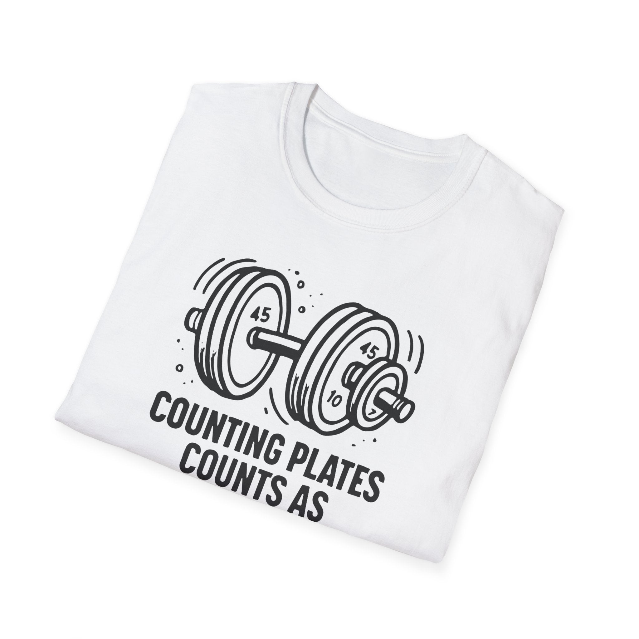 Counting Plates Counts as Cardio – Barbell Humor T-Shirt