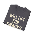 Will Lift for Snacks – Distressed Gym Humor Tshirt