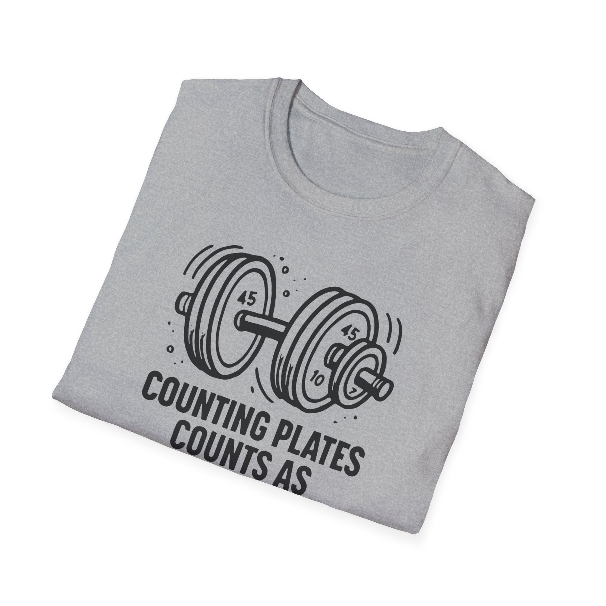 Counting Plates Counts as Cardio – Barbell Humor T-Shirt