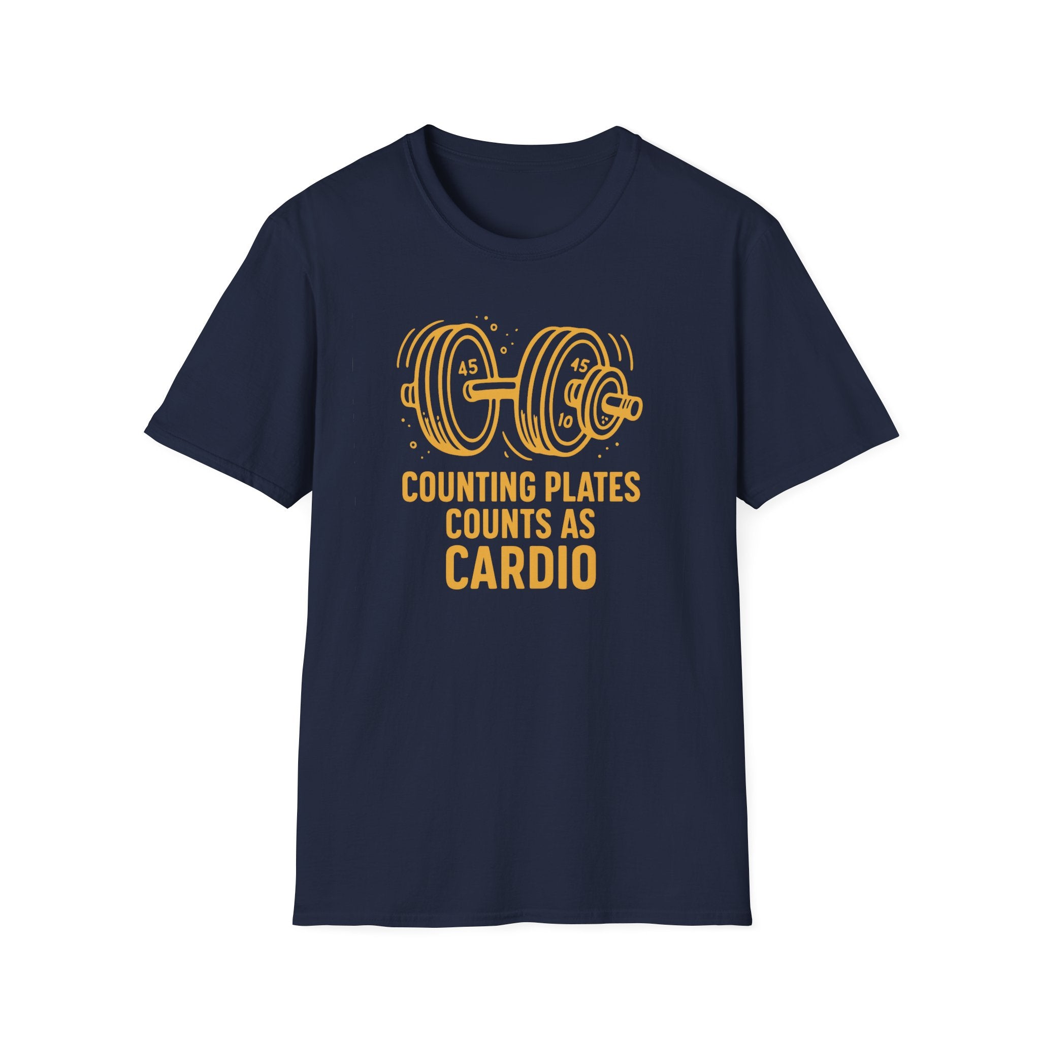Counting Plates Counts as Cardio – Barbell Humor T-Shirt