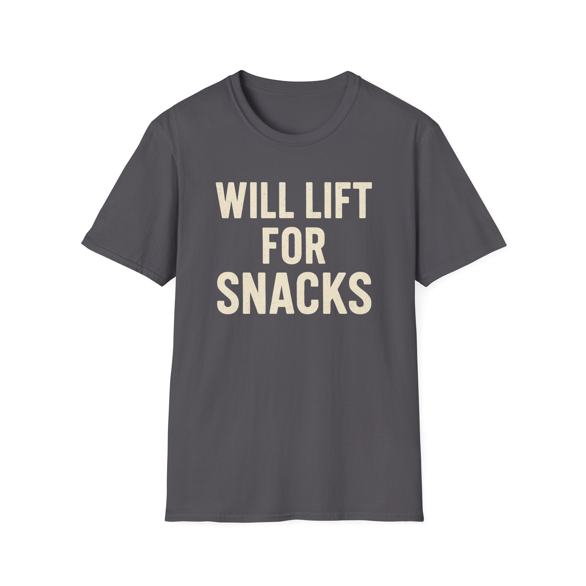Will Lift for Snacks – Distressed Gym Humor Tshirt