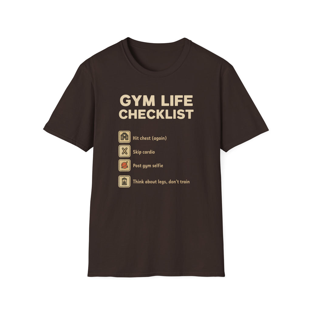 Gym Life Checklist – Satirical Edition T-Shirt