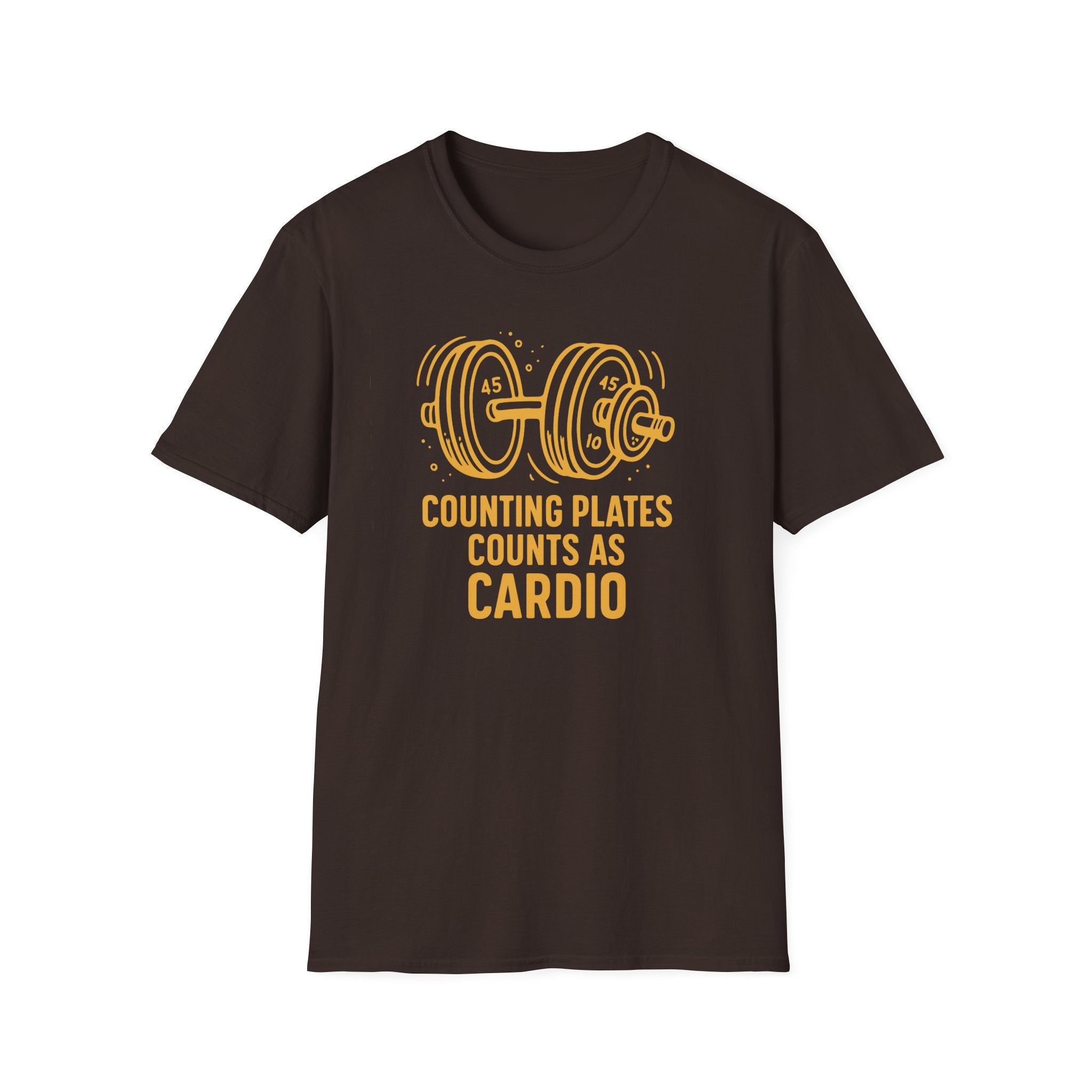 Counting Plates Counts as Cardio – Barbell Humor T-Shirt