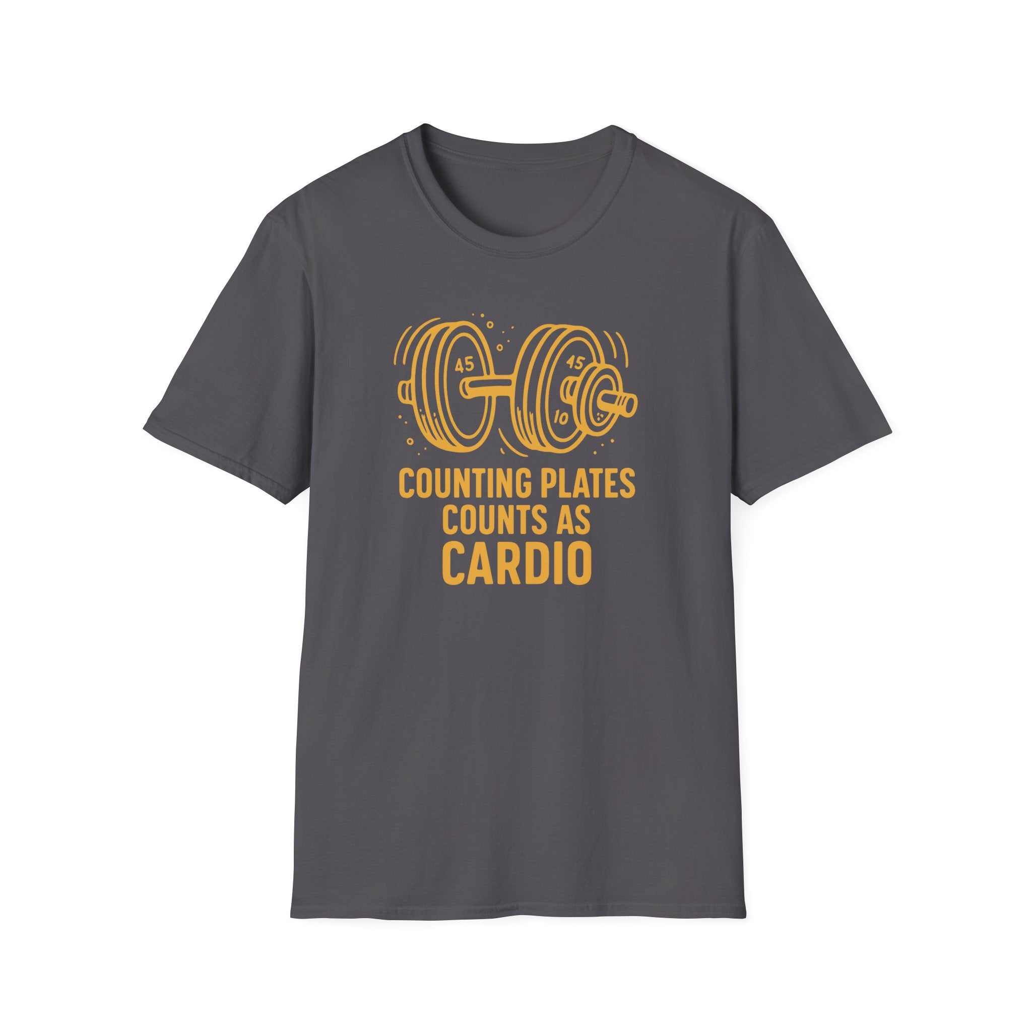 Counting Plates Counts as Cardio – Barbell Humor T-Shirt