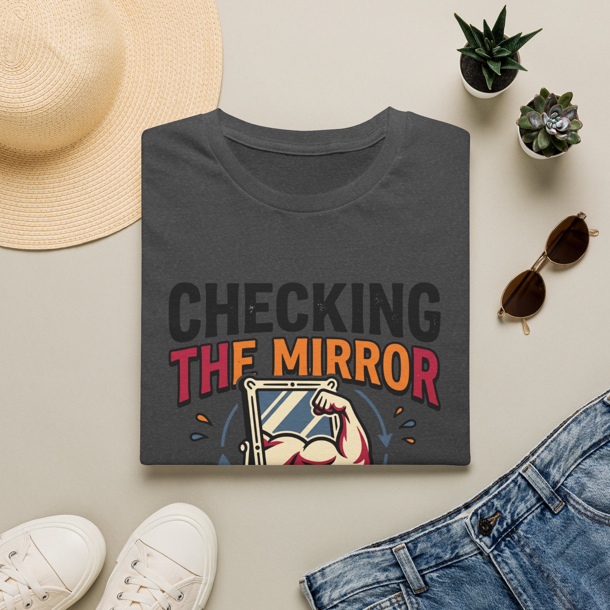 Checking the mirror is my Cardio T-Shirt