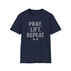 Pray. Lift. Repeat. – Faith and Focus Gym Tshirt