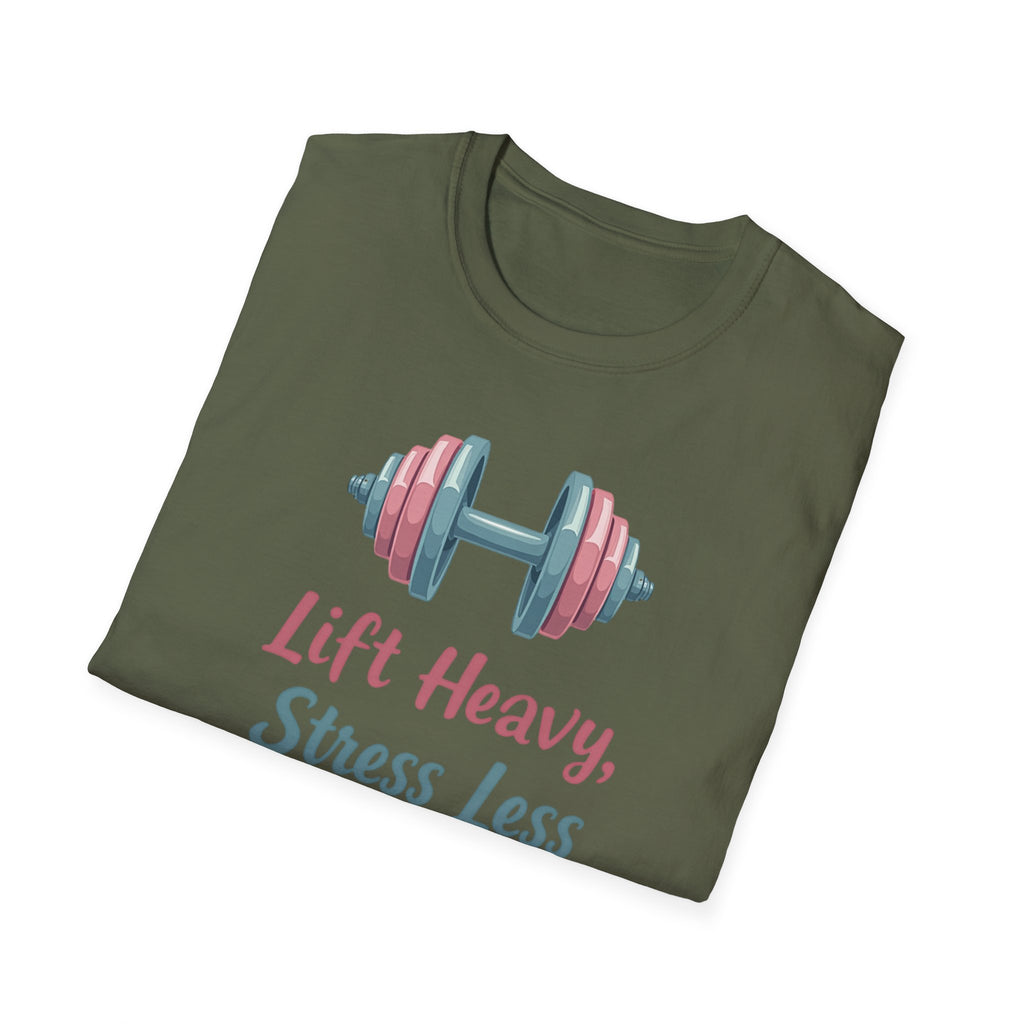 Lift Heavy, Stress Less – Barbell Bliss Edition T-Shirt