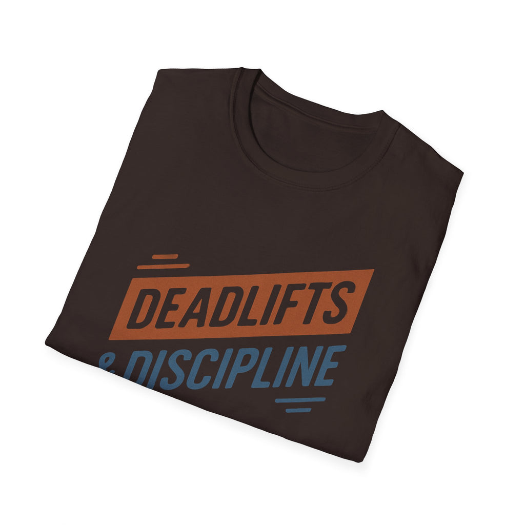 Deadlifts & Discipline – Dynamic Duo-Tone Banner T-Shirt