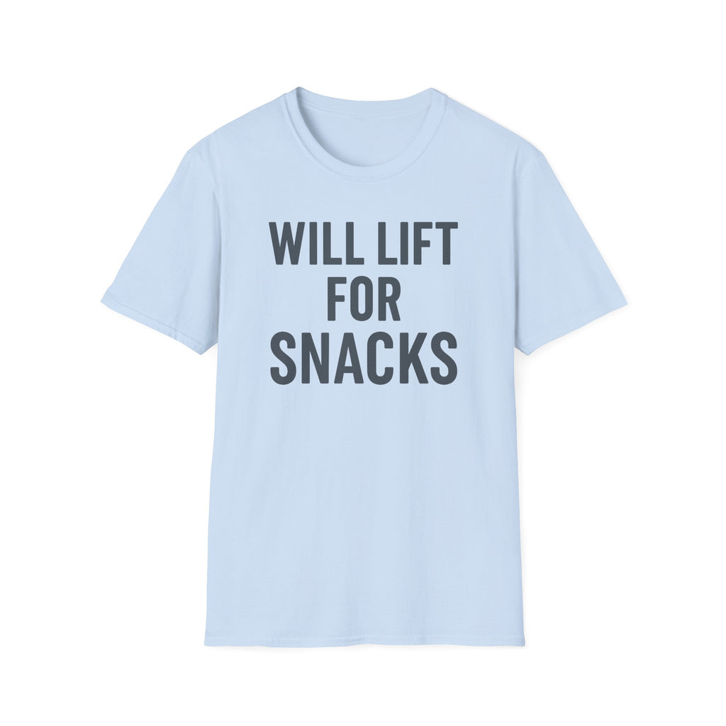 Will Lift for Snacks – Distressed Gym Humor Tshirt