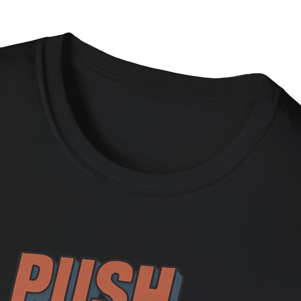 Push Limits. Pull Greatness. — Vertical Retro Stack Edition T-Shirt