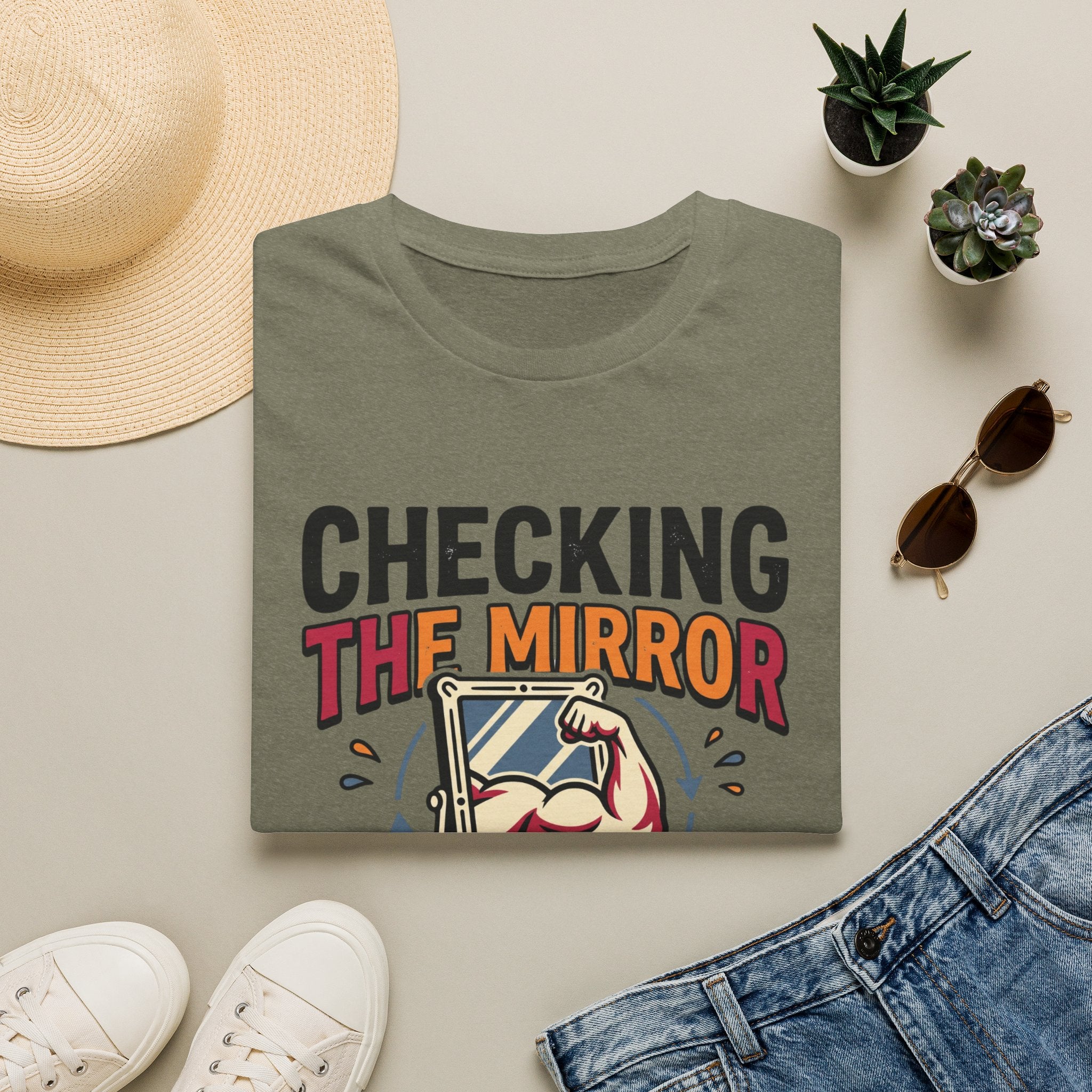 Checking the mirror is my Cardio T-Shirt