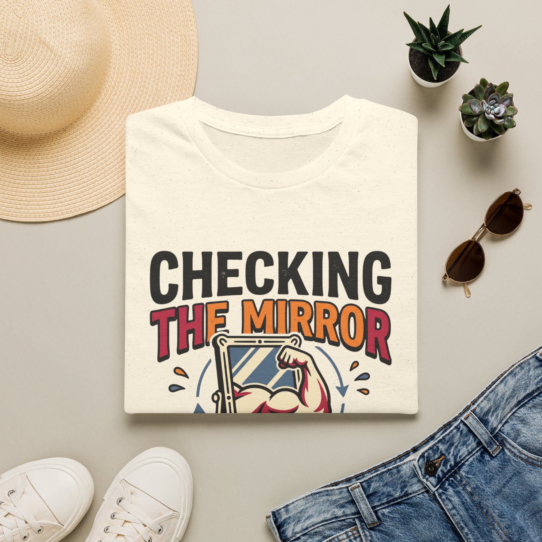 Checking the mirror is my Cardio T-Shirt
