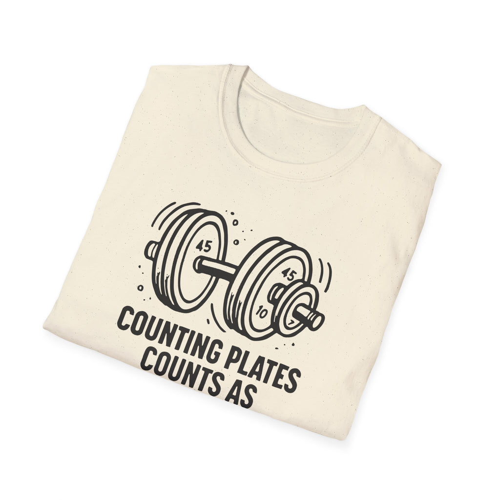 Counting Plates Counts as Cardio – Barbell Humor T-Shirt