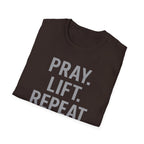 Pray. Lift. Repeat. – Faith and Focus Gym Tshirt