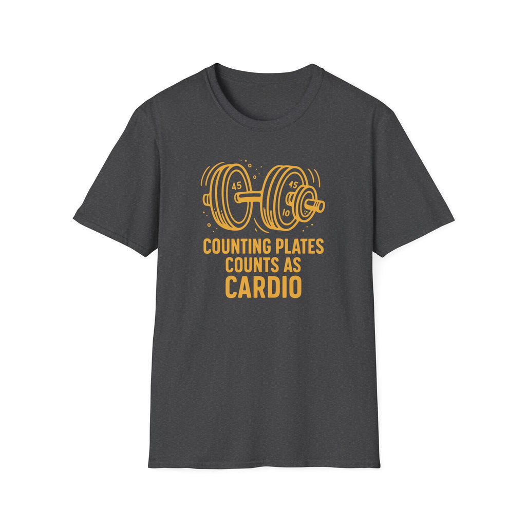 Counting Plates Counts as Cardio – Barbell Humor T-Shirt