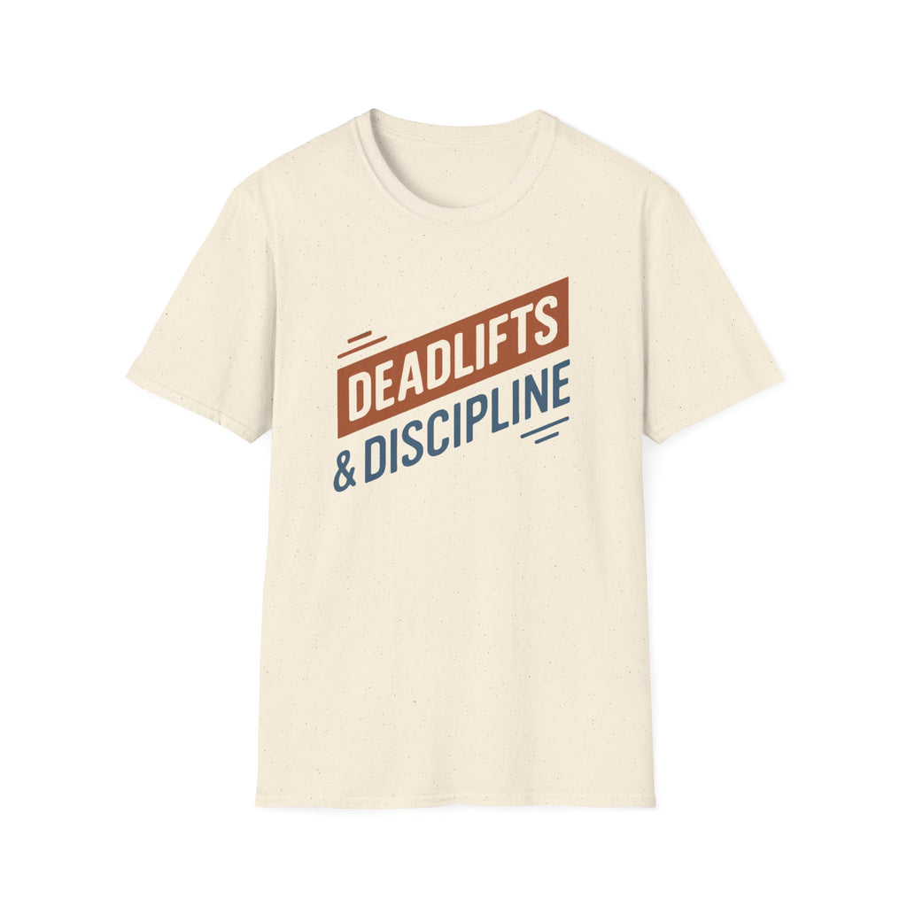 Deadlifts & Discipline – Dynamic Duo-Tone Banner T-Shirt