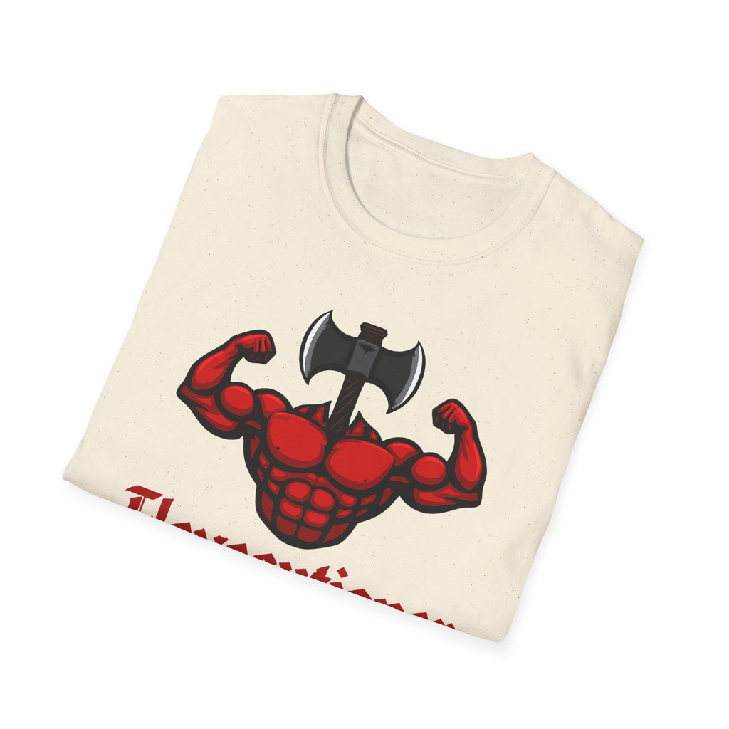 Flexecutioner – Muscular Axe Warrior Emblem T-Shirt