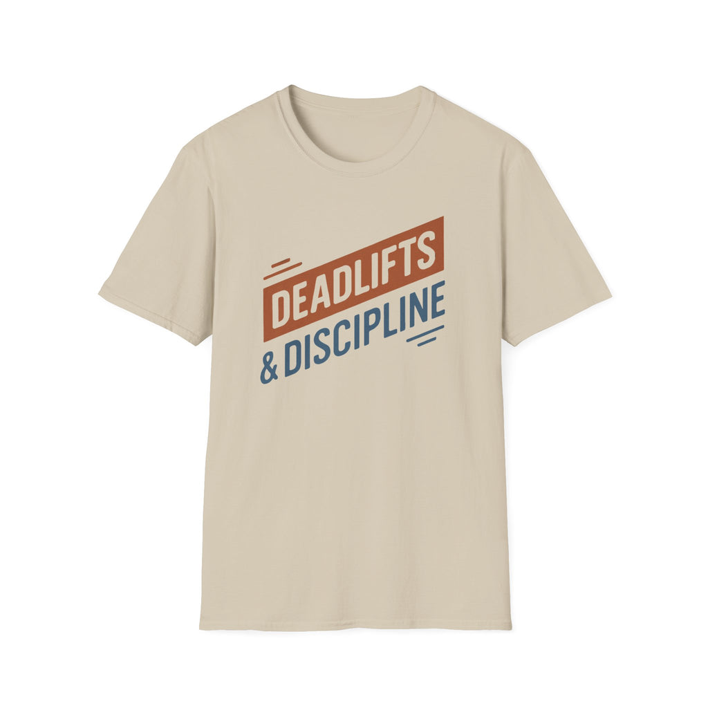 Deadlifts & Discipline – Dynamic Duo-Tone Banner T-Shirt