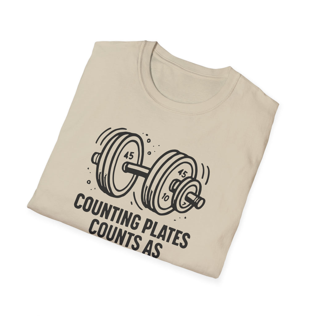 Counting Plates Counts as Cardio – Barbell Humor T-Shirt